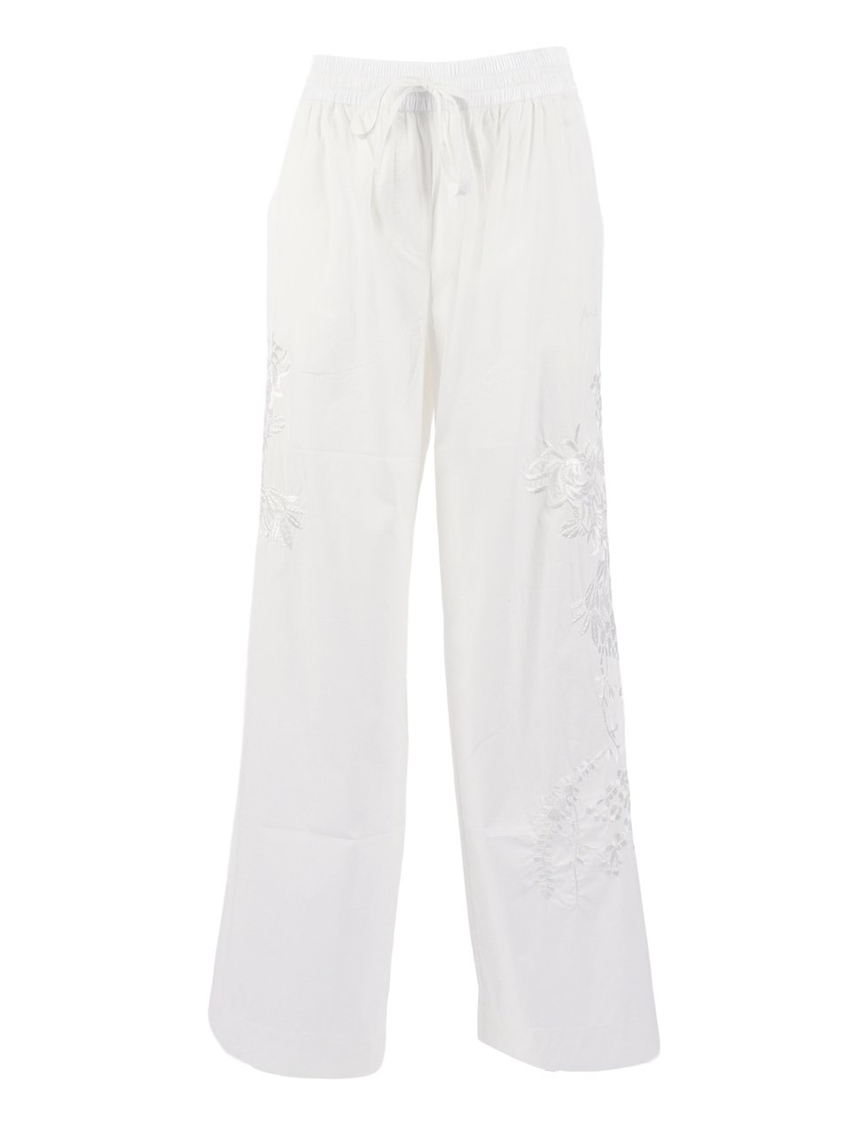 P.A.R.O.S.H. Wide Leg Embroidered Drawstring Straight-Leg Pants Wit