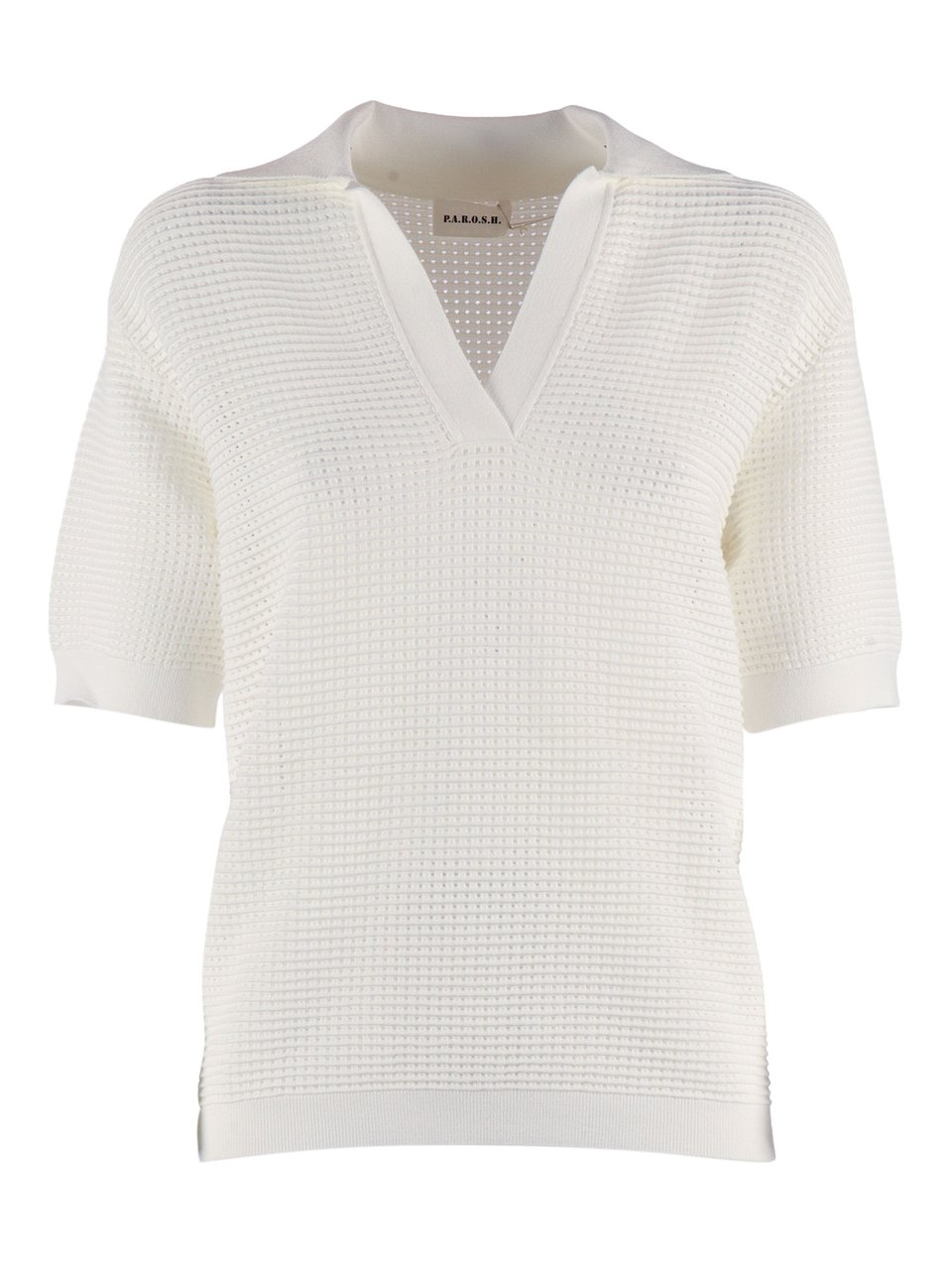 P.A.R.O.S.H. Boxy Fit V Neck Knit Top Wit