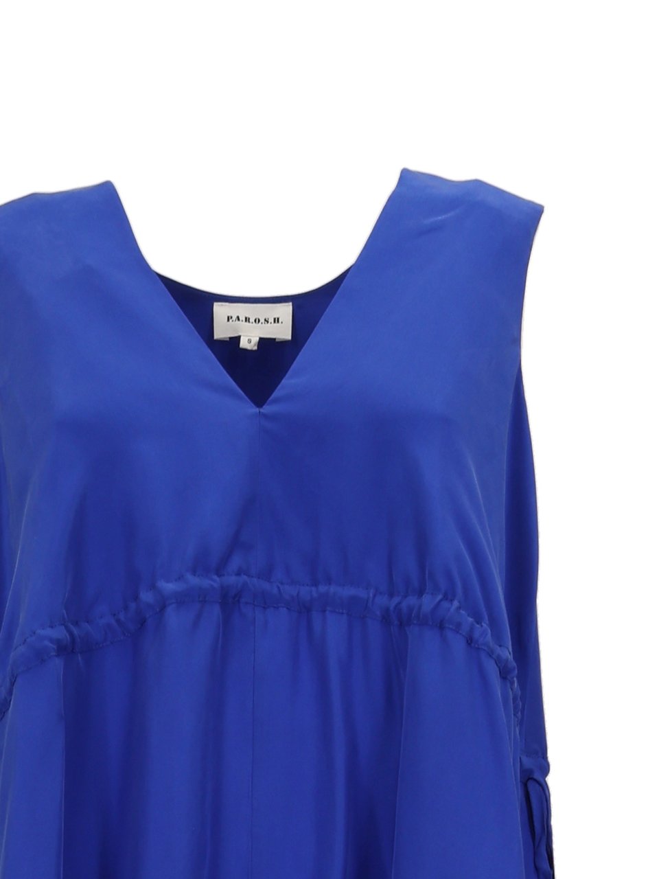 P.A.R.O.S.H. Silk Asymmetrical Gathered Midi Dress Blauw