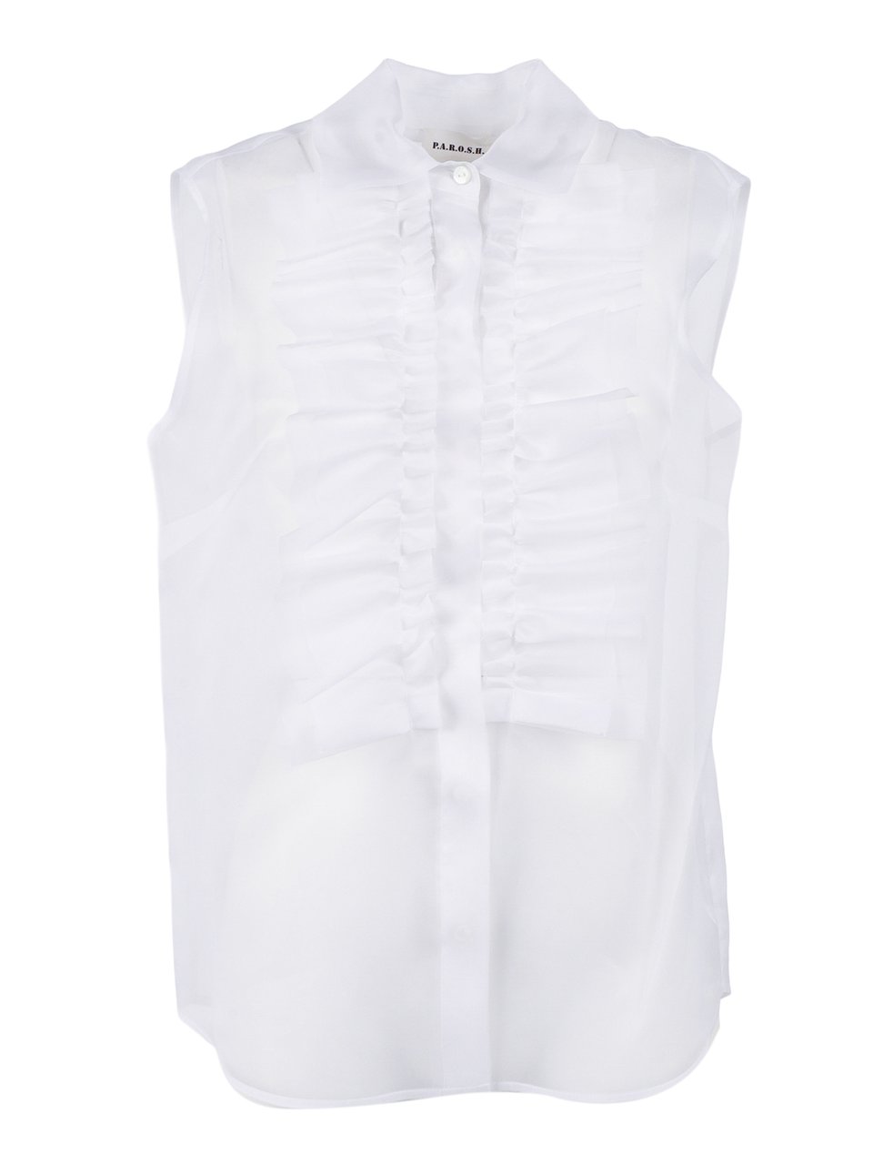 P.A.R.O.S.H. Sleeveless Silk Ruffle Blouse Wit