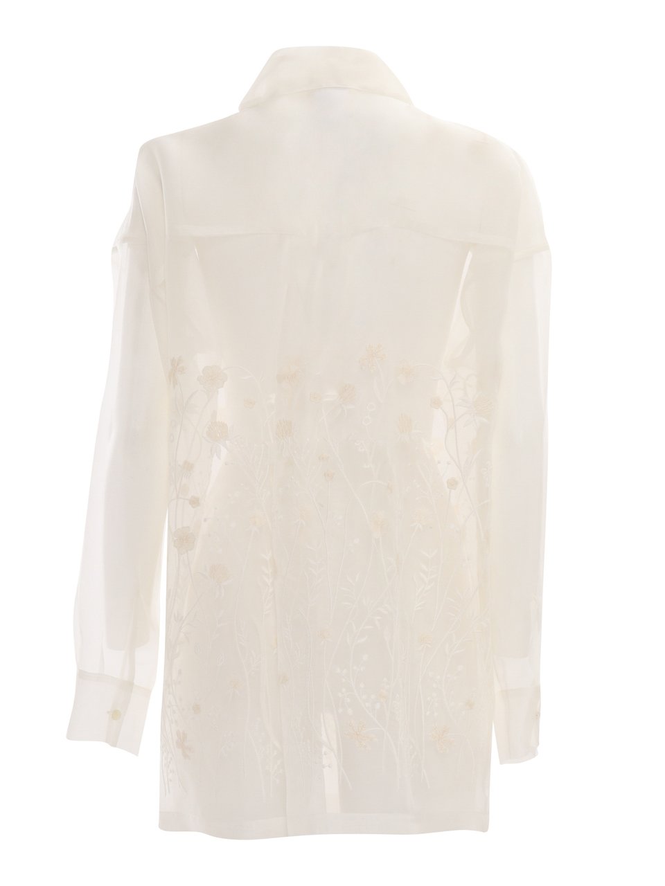 P.A.R.O.S.H. Sheer Silk Shirt With Floral Embroidery Neutraal
