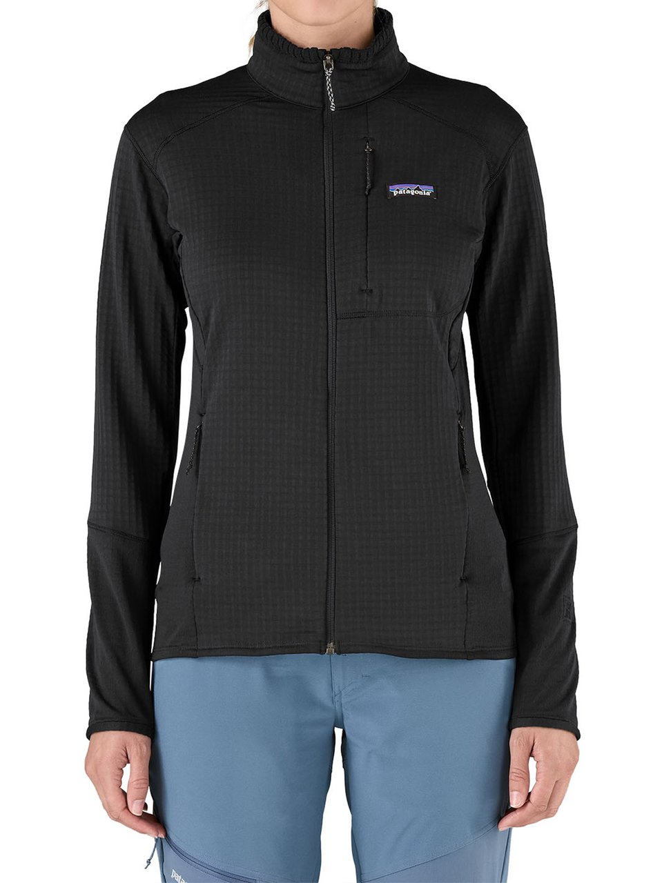 Patagonia Black R1 Jkt Fitted Textured Active Jacket Zwart