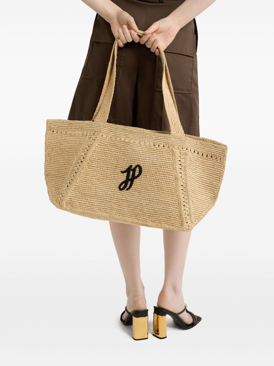 Patou Beige Woven Tote Bag Bruin