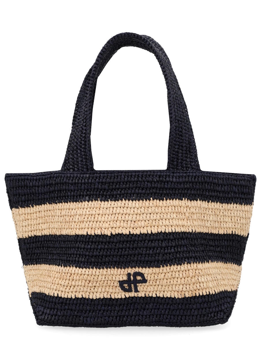 Patou Black Striped Woven Raffia Tote Bag Zwart
