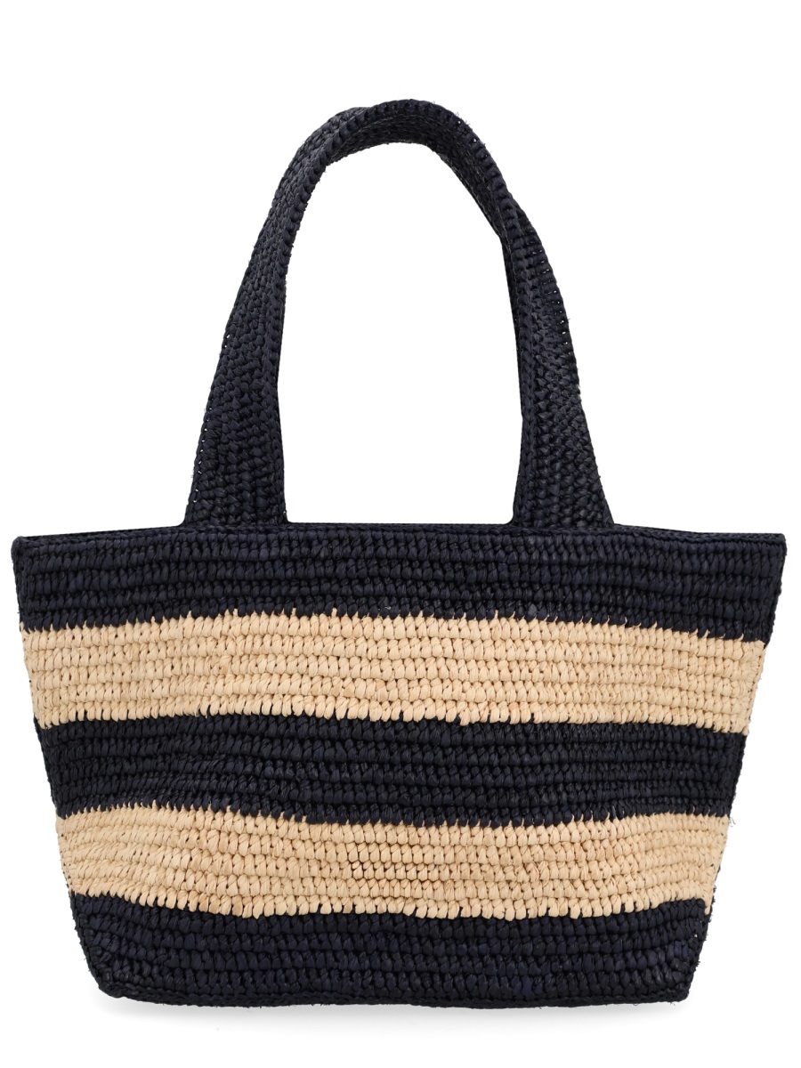 Patou Black Striped Woven Raffia Tote Bag Zwart