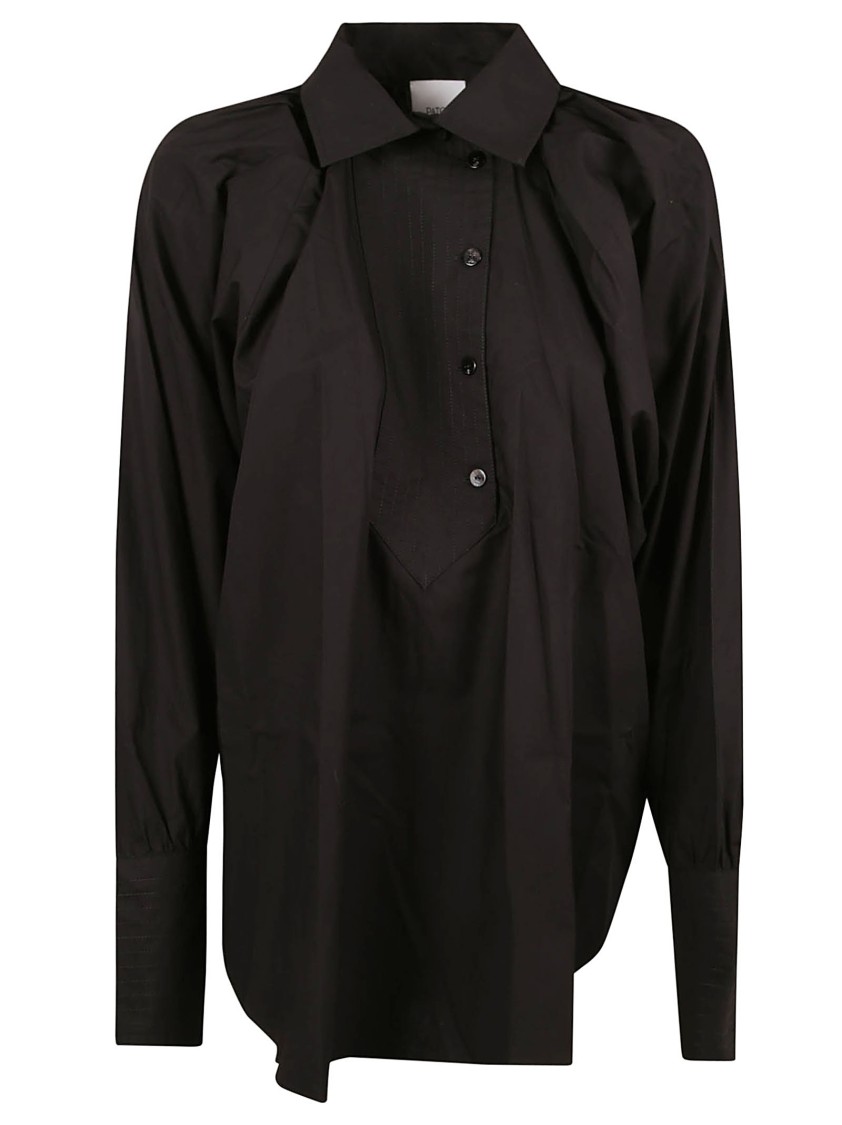 Patou Black Relaxed Fit Shirt With Classic Collar Zwart