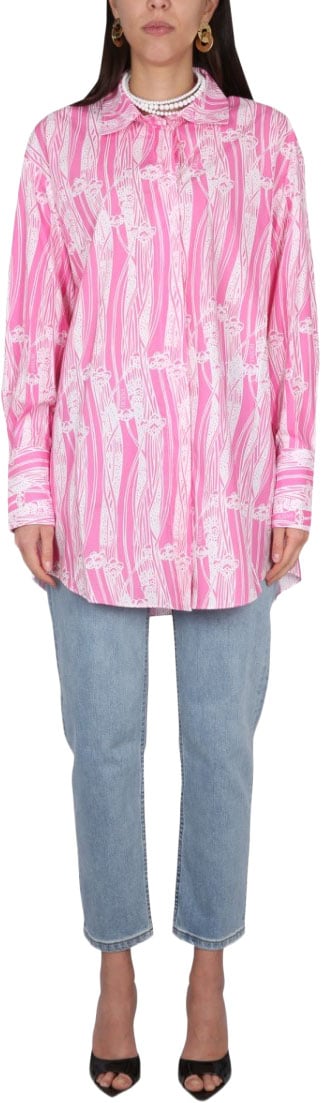 Patou Floral Patterned Shirt Dress With Classic Collar Roze