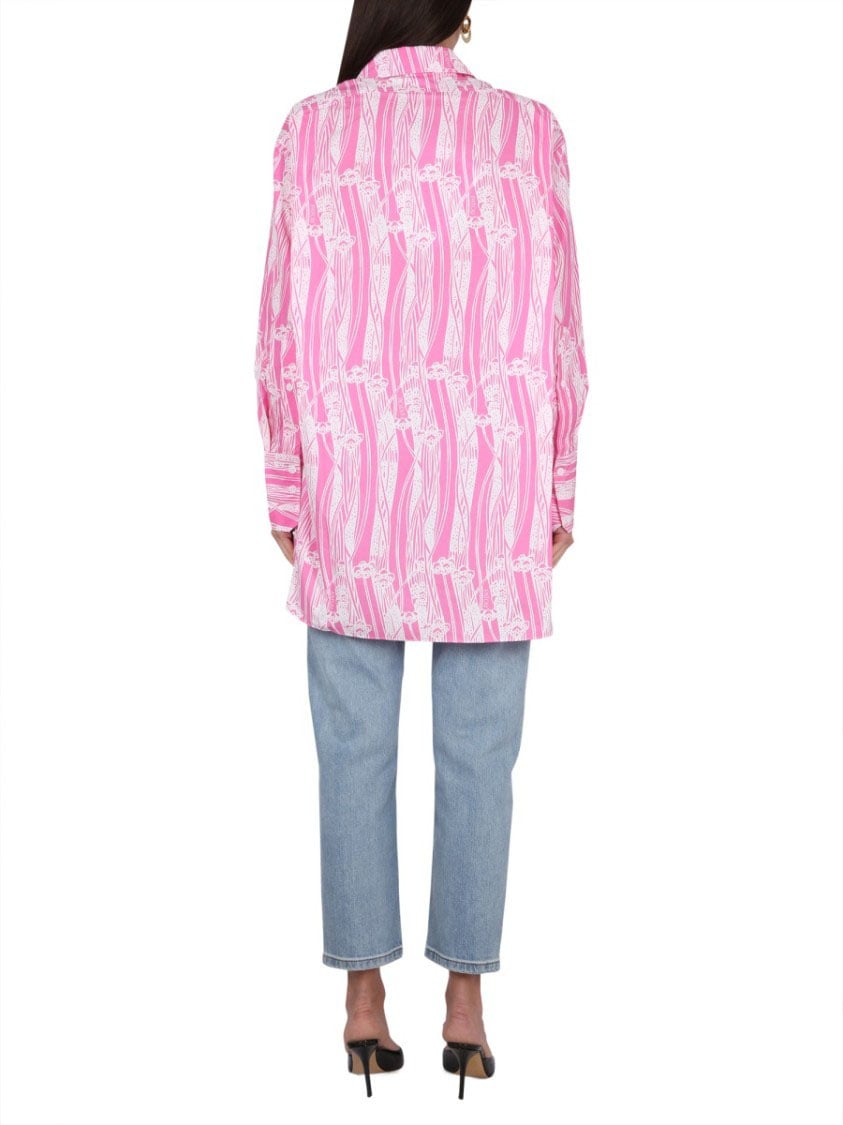 Patou Floral Patterned Shirt Dress With Classic Collar Roze