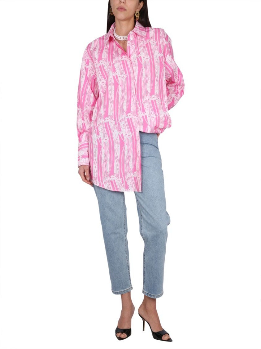 Patou Floral Patterned Shirt Dress With Classic Collar Roze