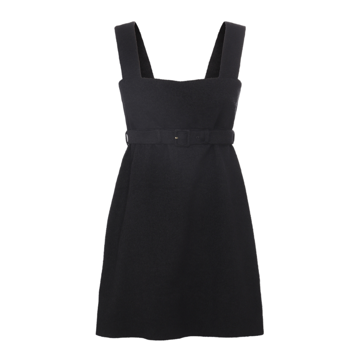 Patou Sleeveless Mini Dress with Belted Waist and Square Neckline Zwart