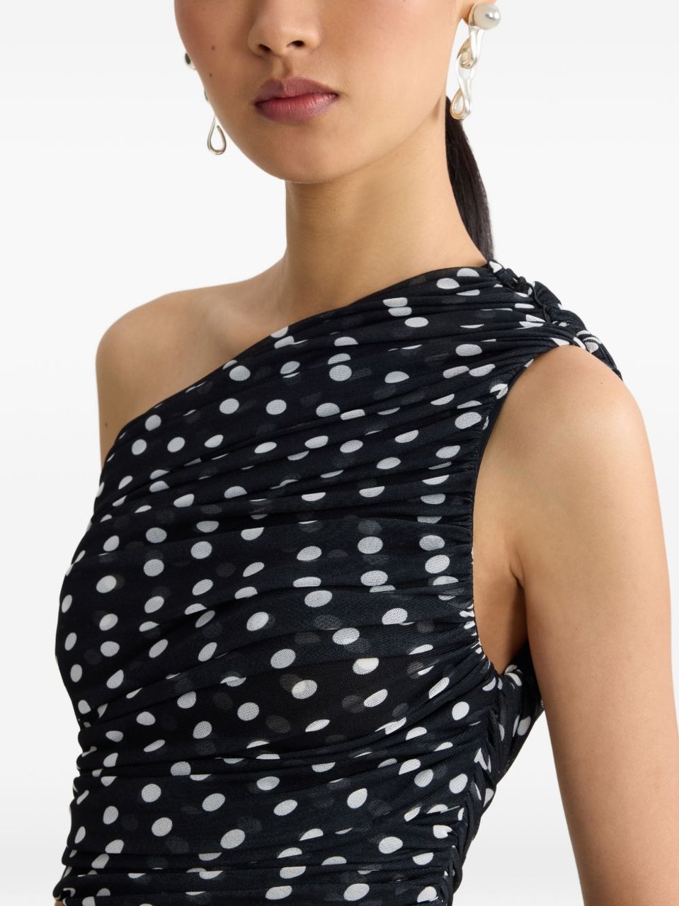 Patou Ruched One-Shoulder Mini Dress With Bow Detail Blauw