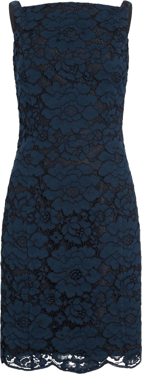 Patou Floral Lace Square Neck Sleeveless Dress Blauw