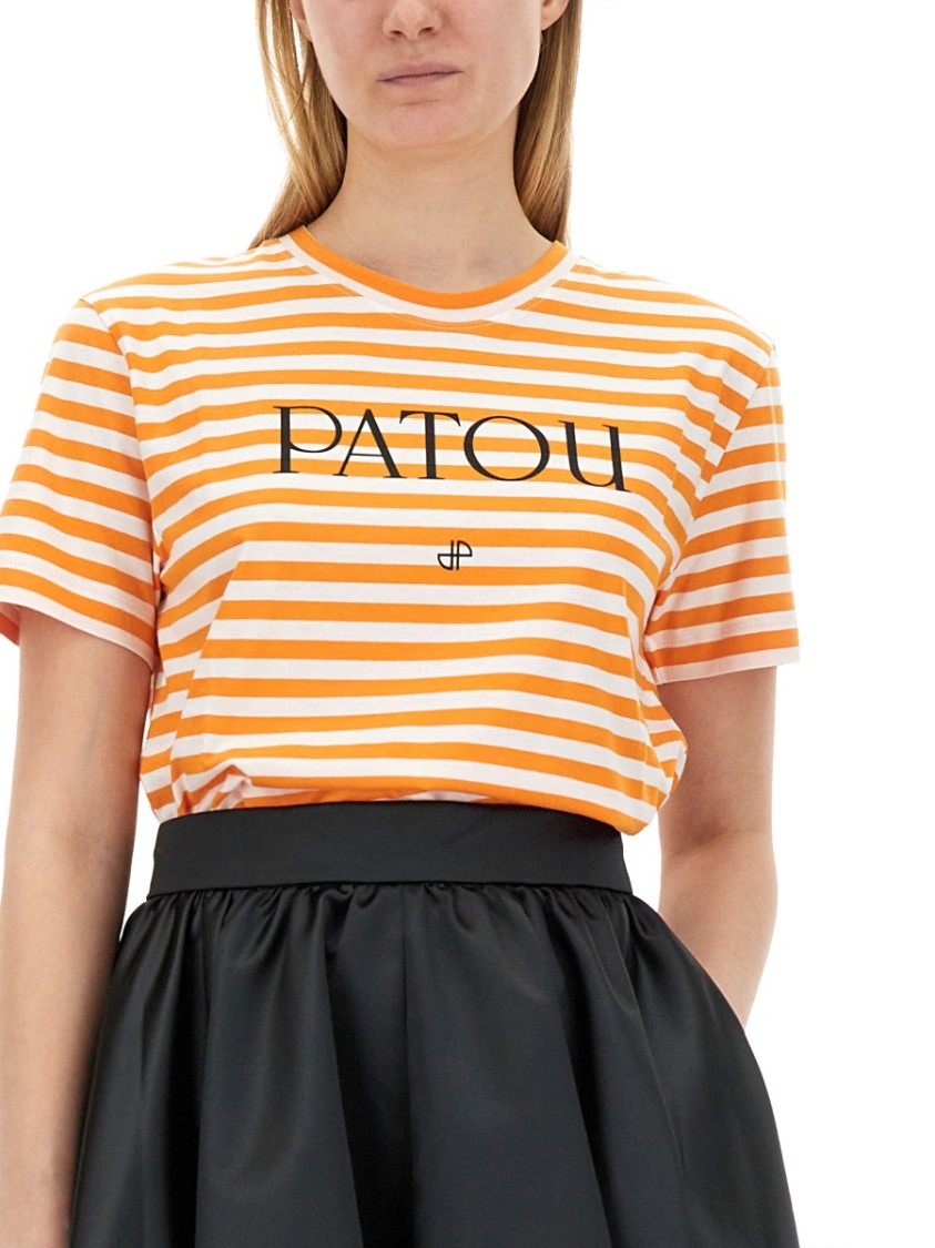 Patou Logo-Emblazoned Cotton T-Shirt With Bold Stripes Zwart
