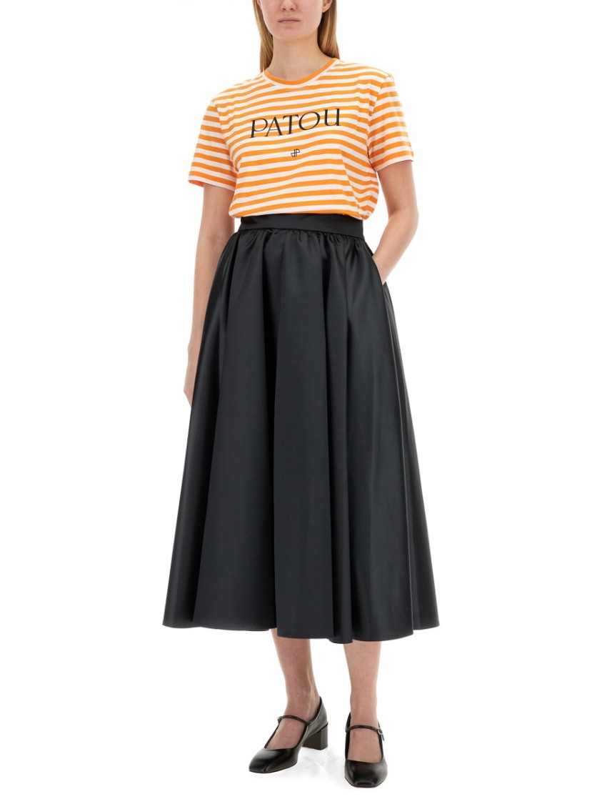 Patou Logo-Emblazoned Cotton T-Shirt With Bold Stripes Zwart