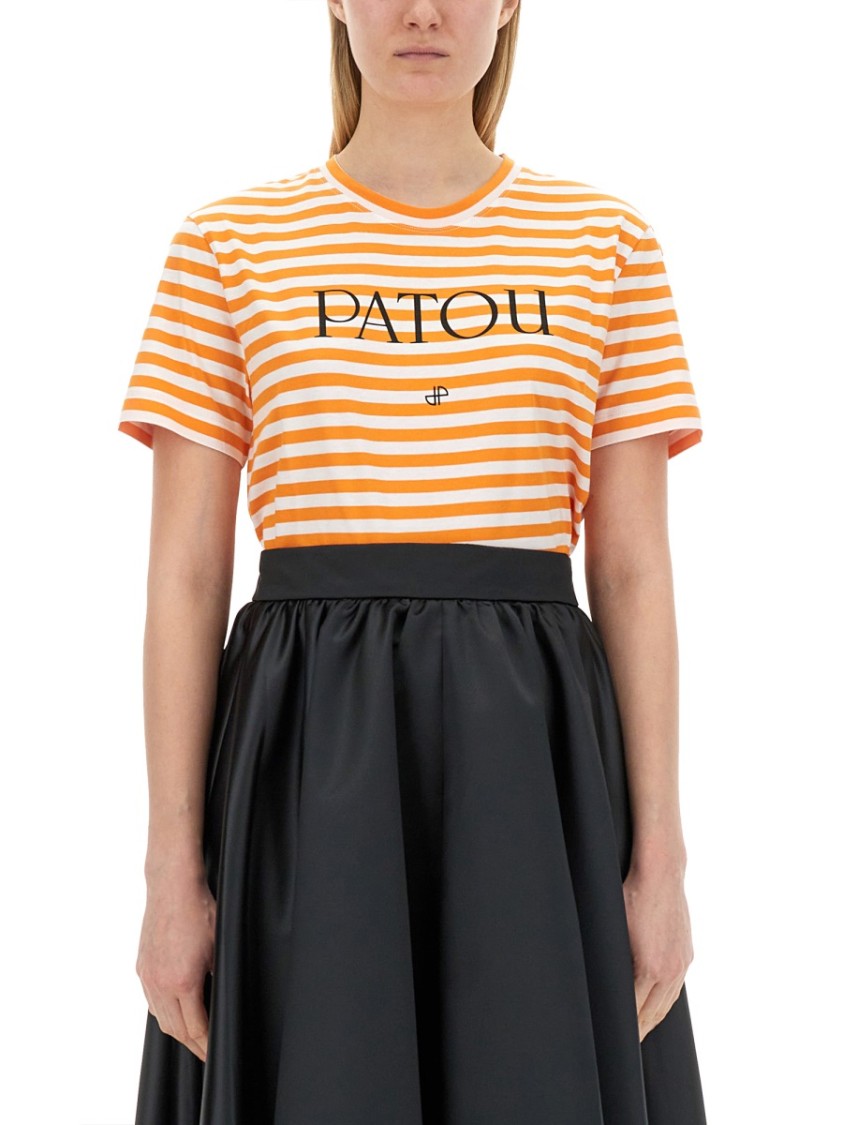 Patou Logo-Emblazoned Cotton T-Shirt With Bold Stripes Zwart