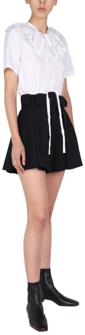 Patou Intricate Lace Embroidery Collar T-Shirt Wit
