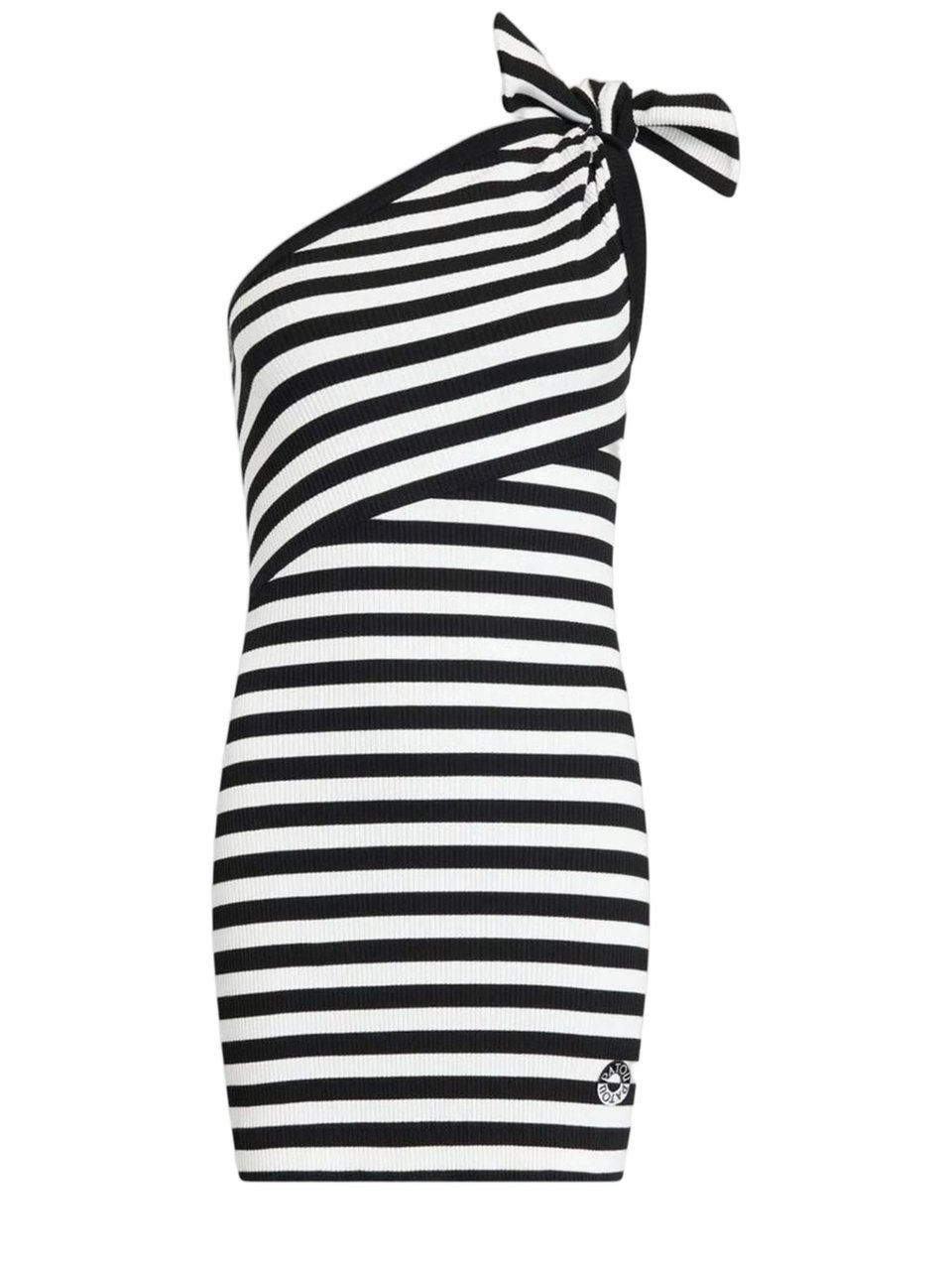 Patou Black One-Shoulder Striped Stretch Cotton Mini Dress Wit