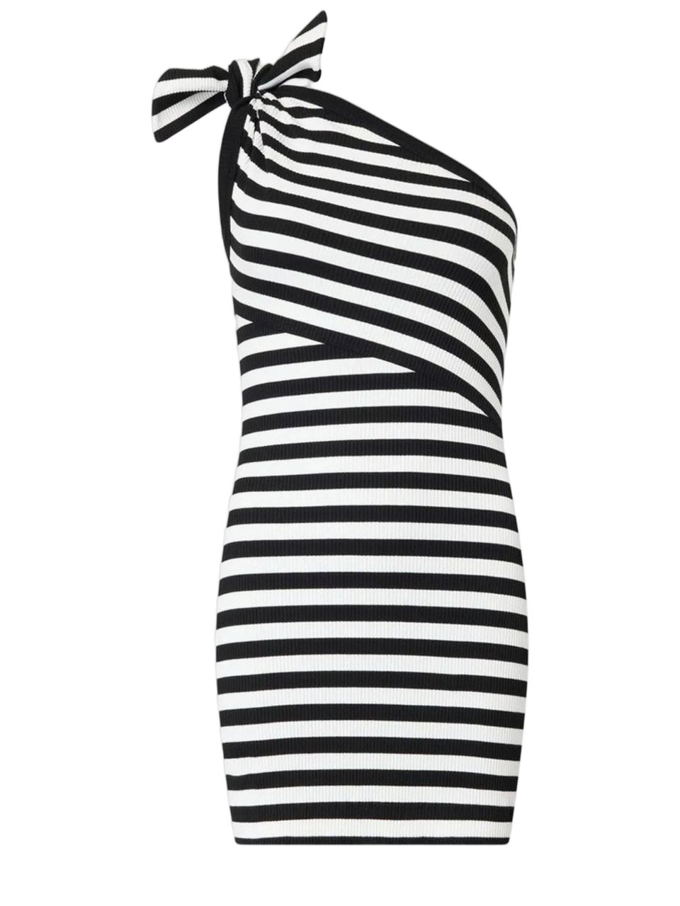 Patou Black One-Shoulder Striped Stretch Cotton Mini Dress Wit