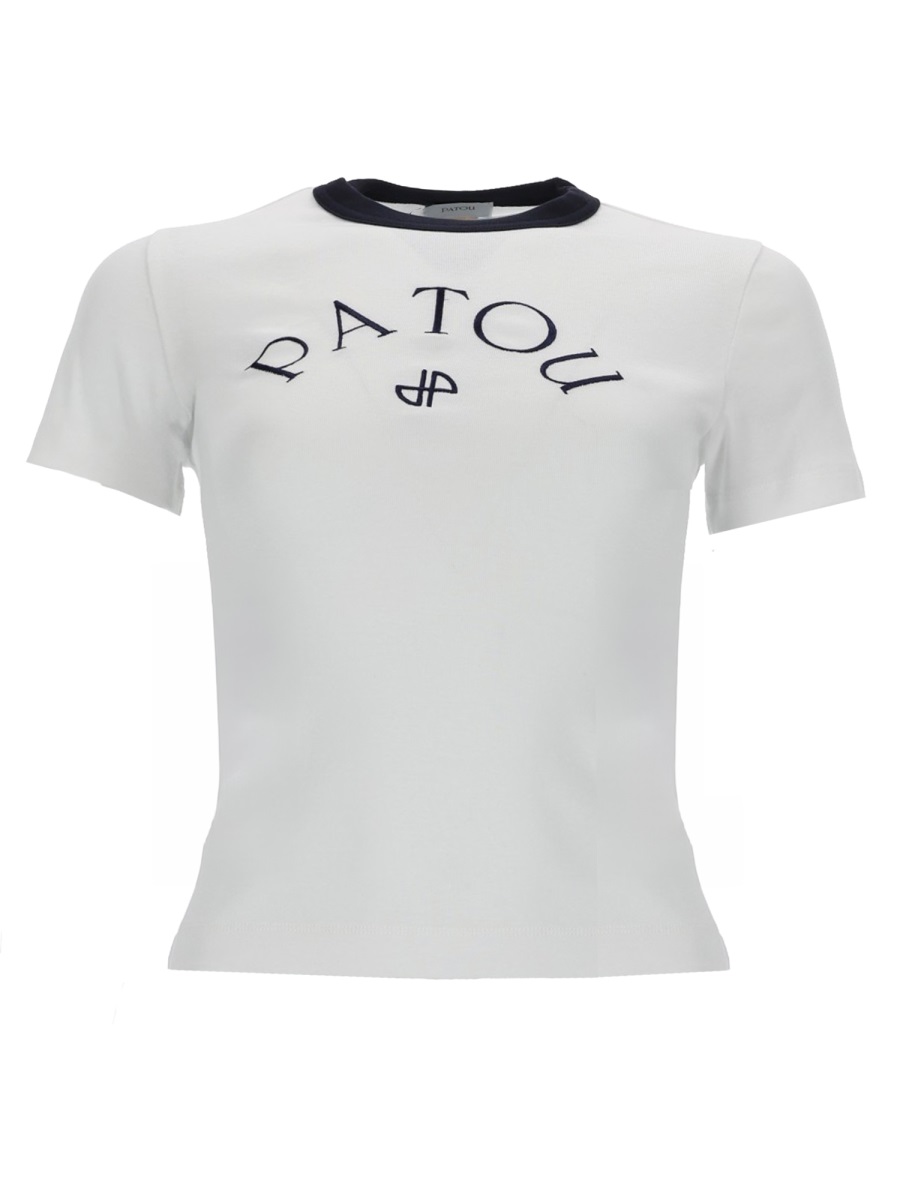 Patou Fitted Adorned Contrasting Trim T-Shirt Wit