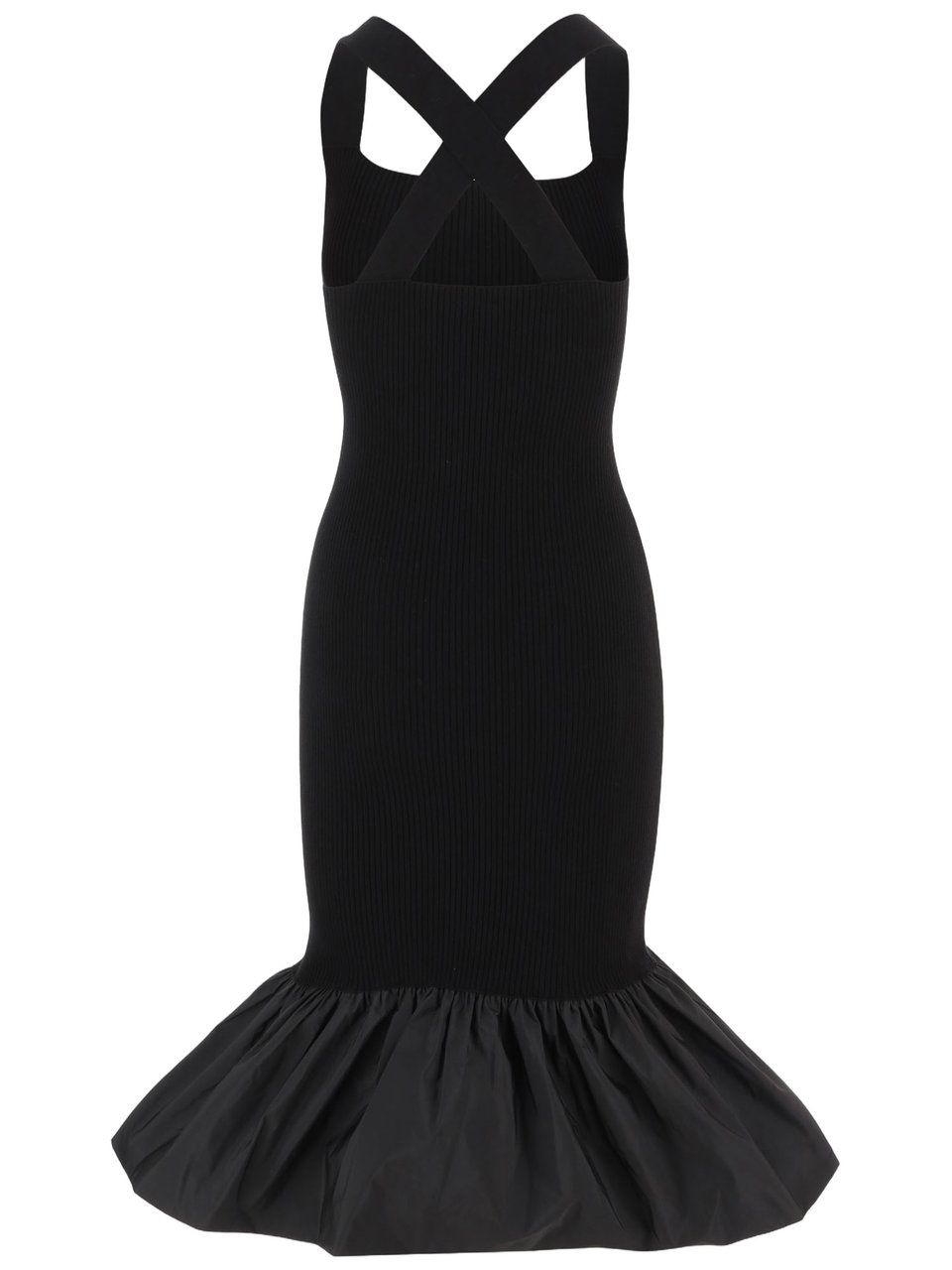 Patou Fitted Black Midi Dress with Ruffled Hem Zwart