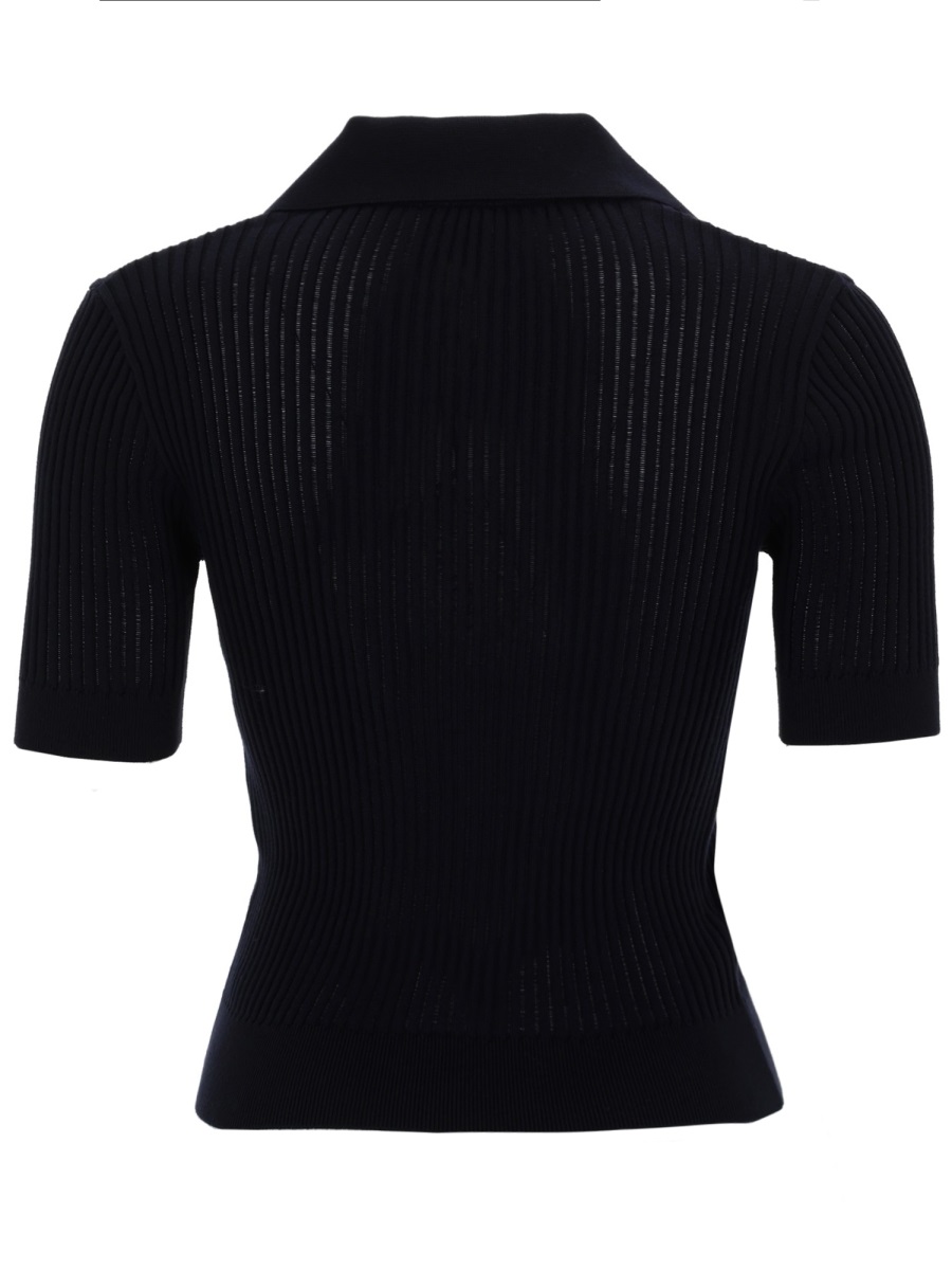 Patou Ribbed Semi-Sheer Polo Shirt Zwart