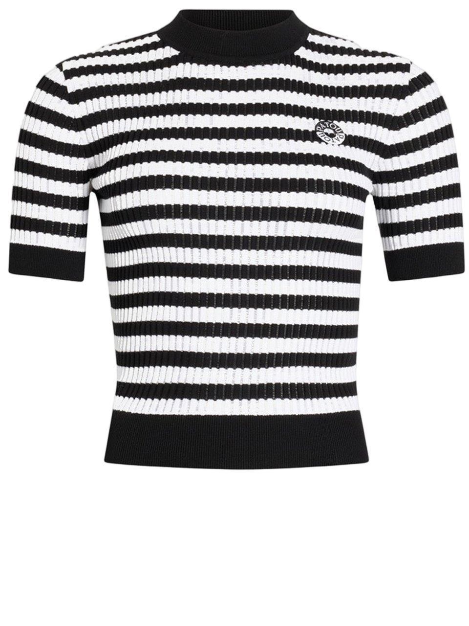 Patou White Striped Ribbed Cotton Knit Top Zwart