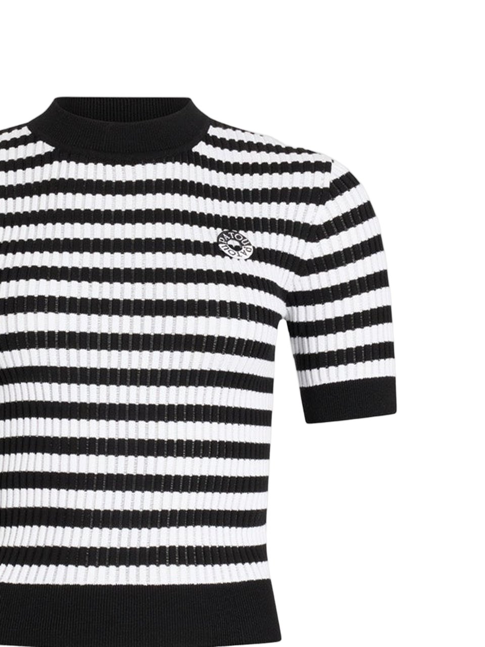 Patou White Striped Ribbed Cotton Knit Top Zwart