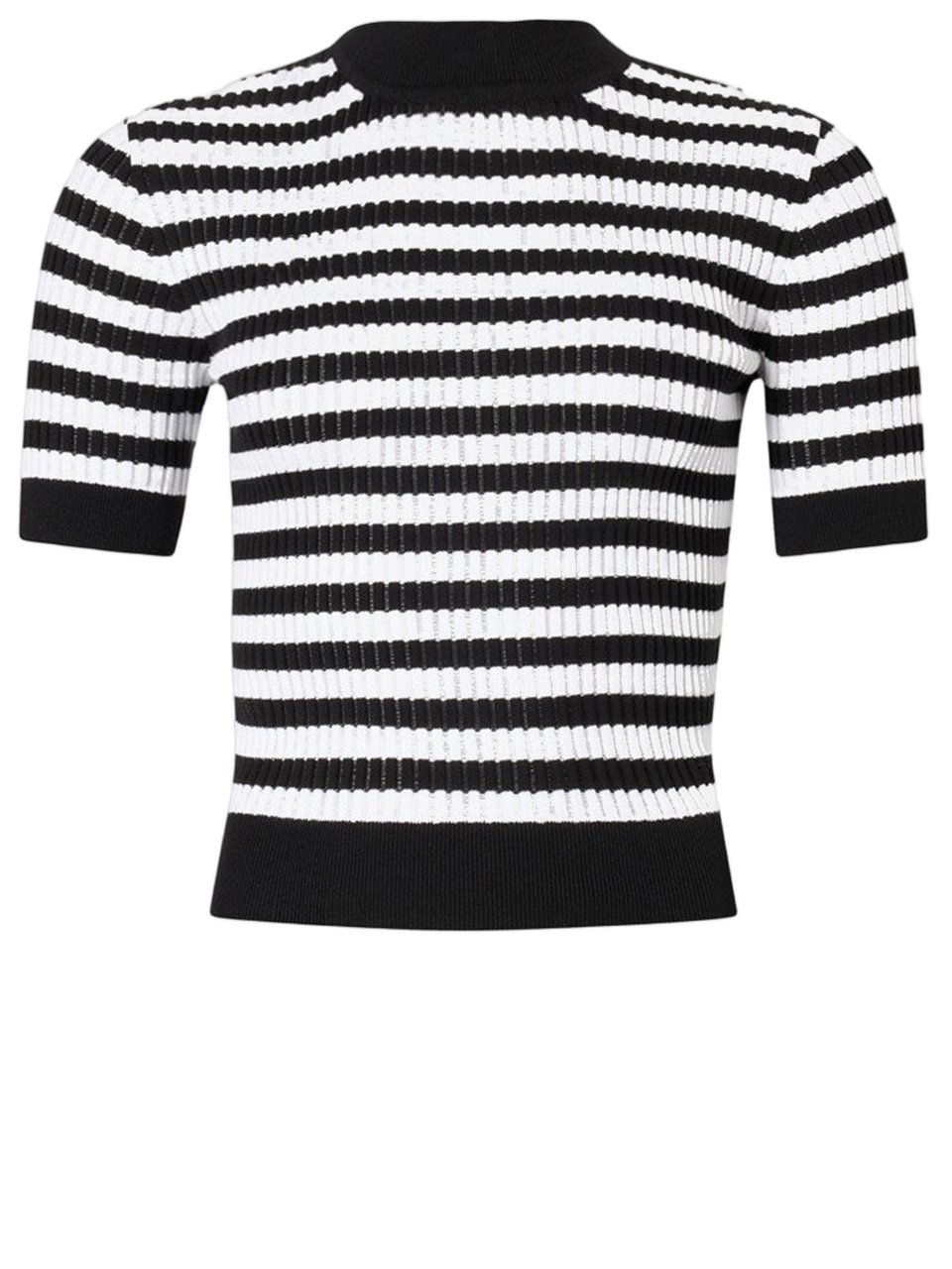 Patou White Striped Ribbed Cotton Knit Top Zwart