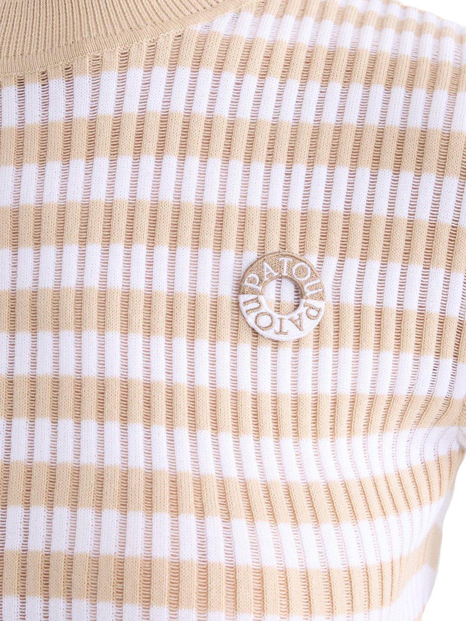 Patou White Striped Ribbed Cotton Knit Top Neutraal