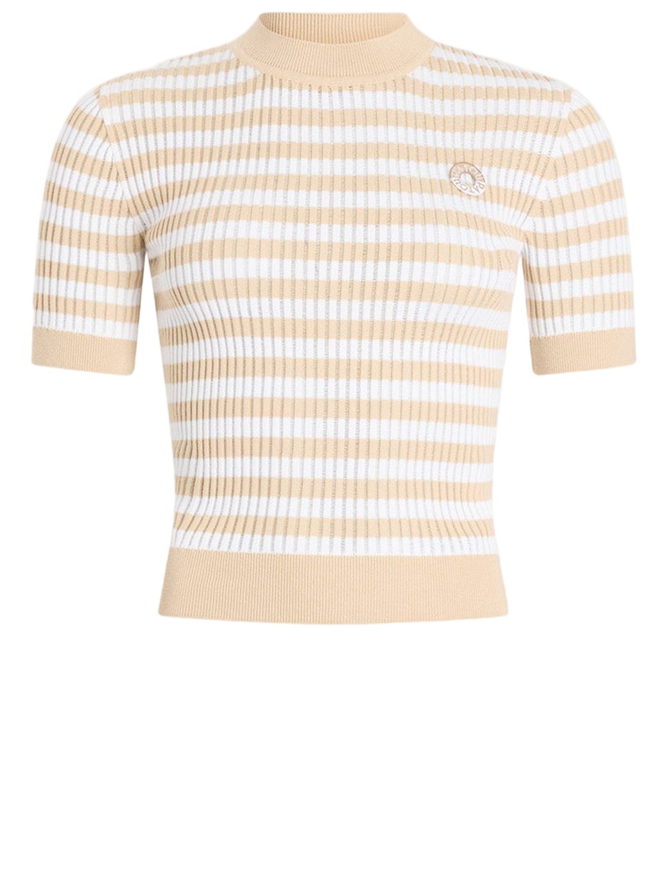 Patou White Striped Ribbed Cotton Knit Top Neutraal
