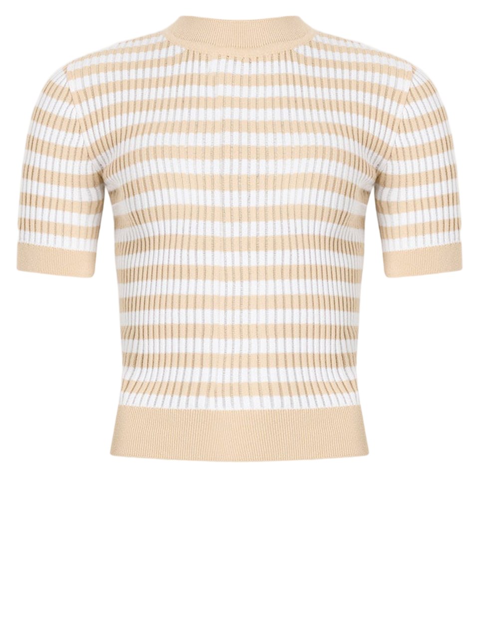 Patou White Striped Ribbed Cotton Knit Top Neutraal
