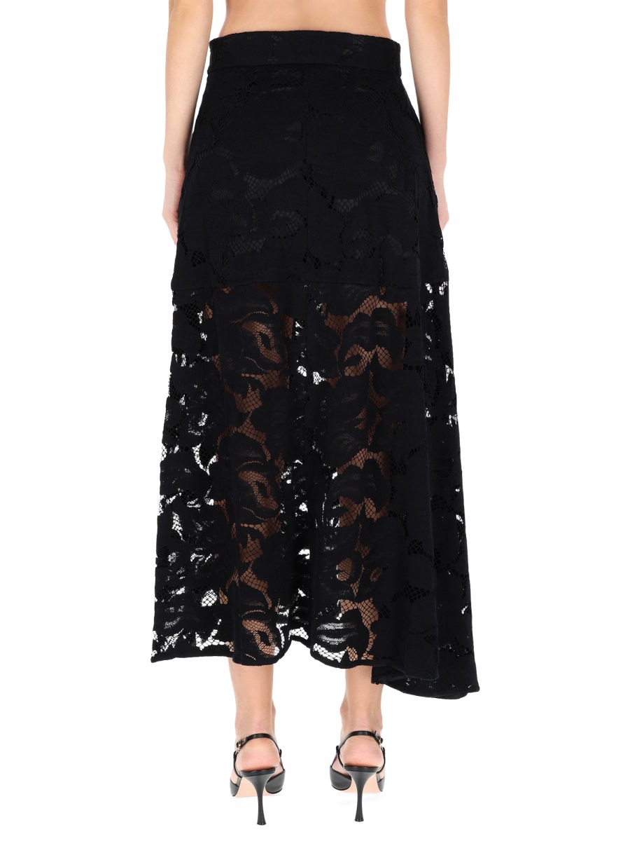 Patou Black Intricate Lace Midi Skirt Zwart