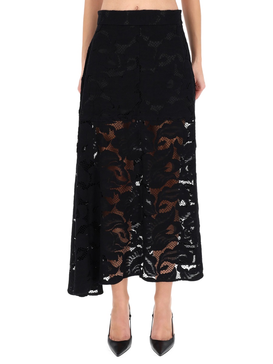 Patou Black Intricate Lace Midi Skirt Zwart