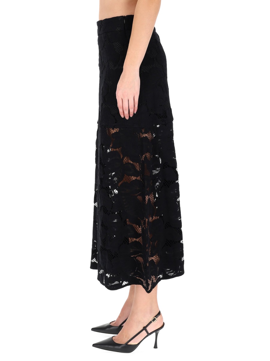 Patou Black Intricate Lace Midi Skirt Zwart