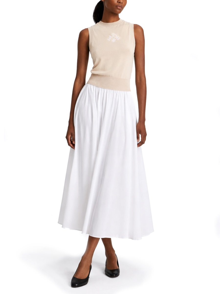 Patou White Soft Pleats Flowing Midi Skirt Wit