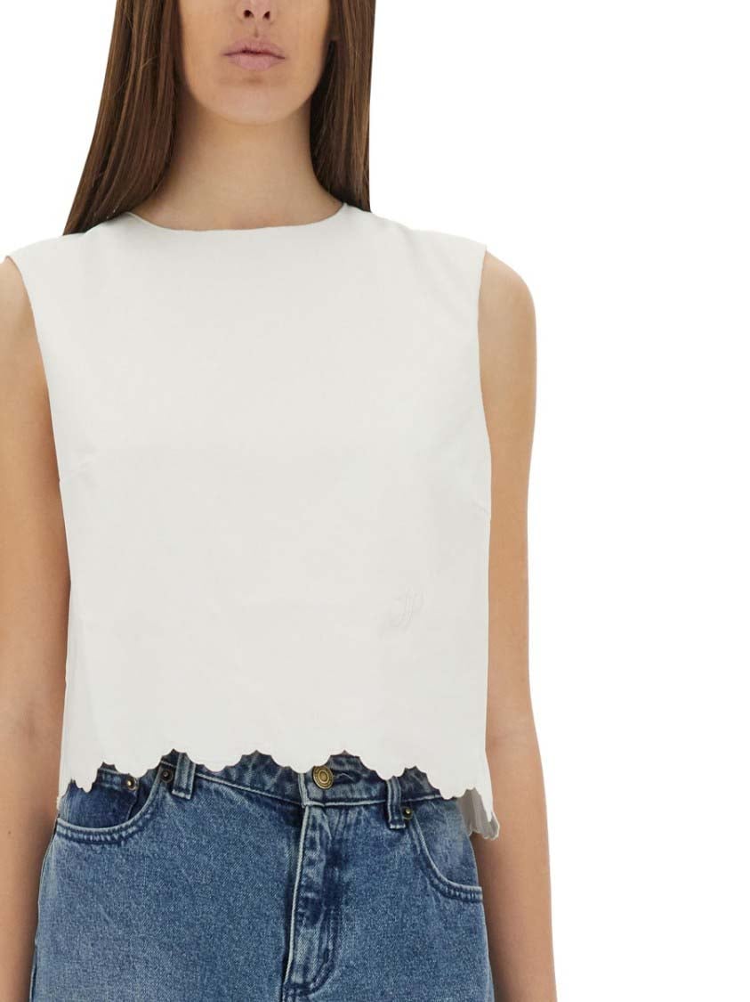 Patou Cropped Poplin Top With Scalloped Hem Blauw