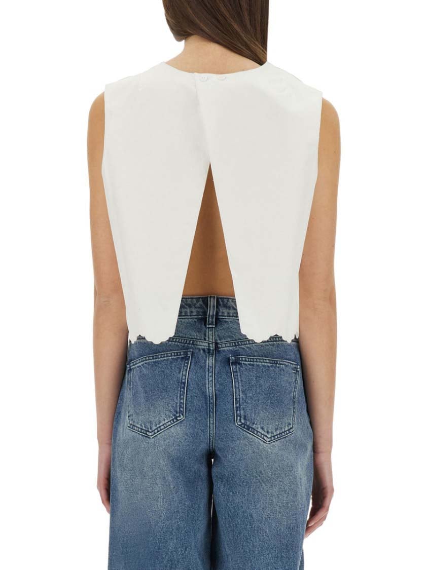 Patou Cropped Poplin Top With Scalloped Hem Blauw