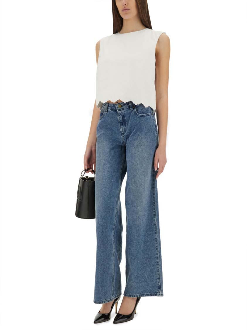Patou Cropped Poplin Top With Scalloped Hem Blauw