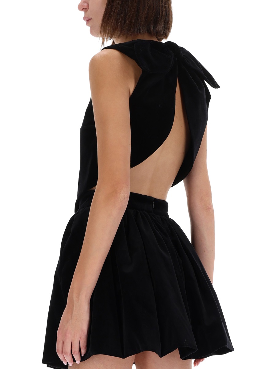 Patou Velvet Foulard Bow Peplum Top Zwart