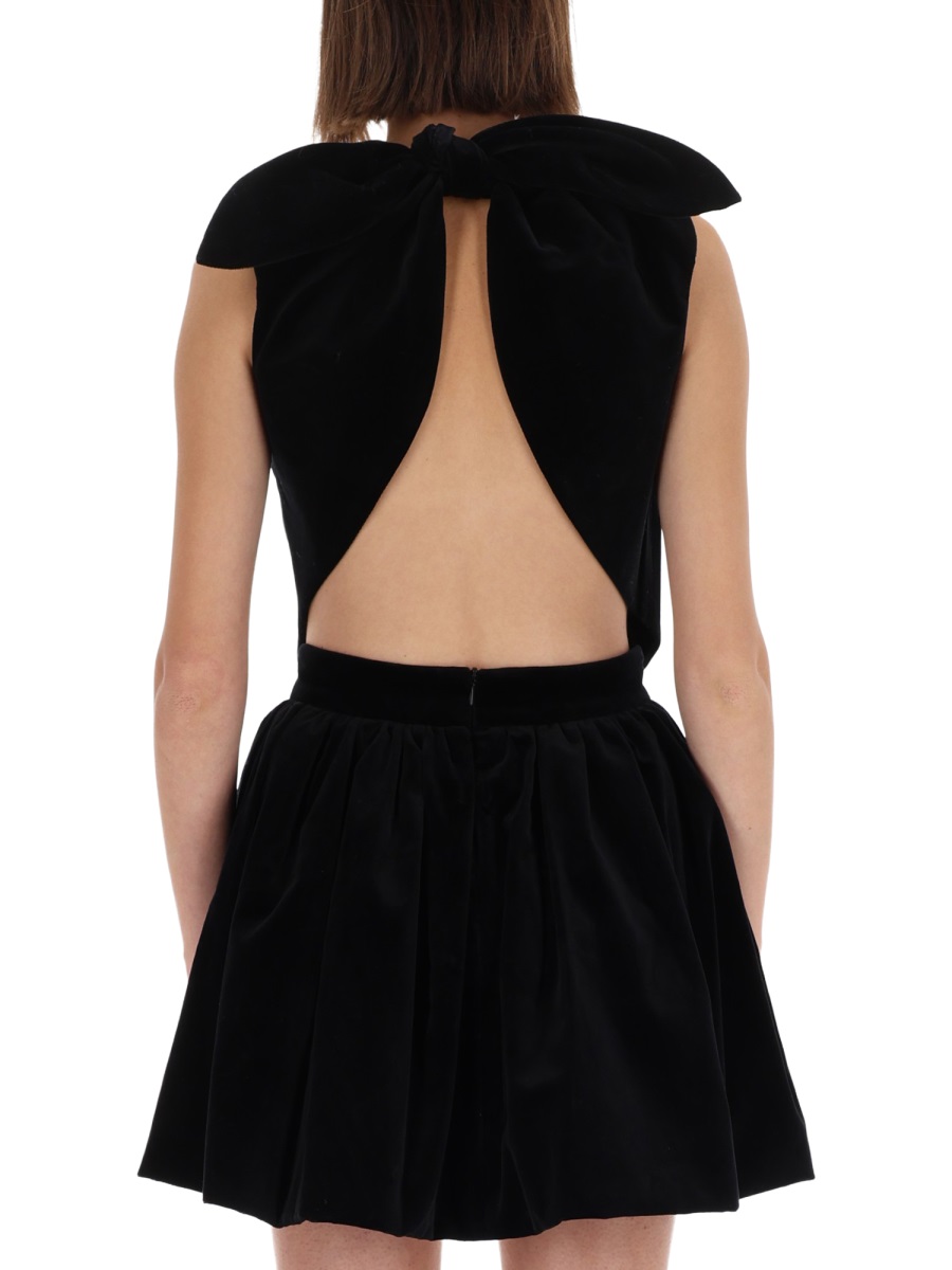 Patou Velvet Foulard Bow Peplum Top Zwart