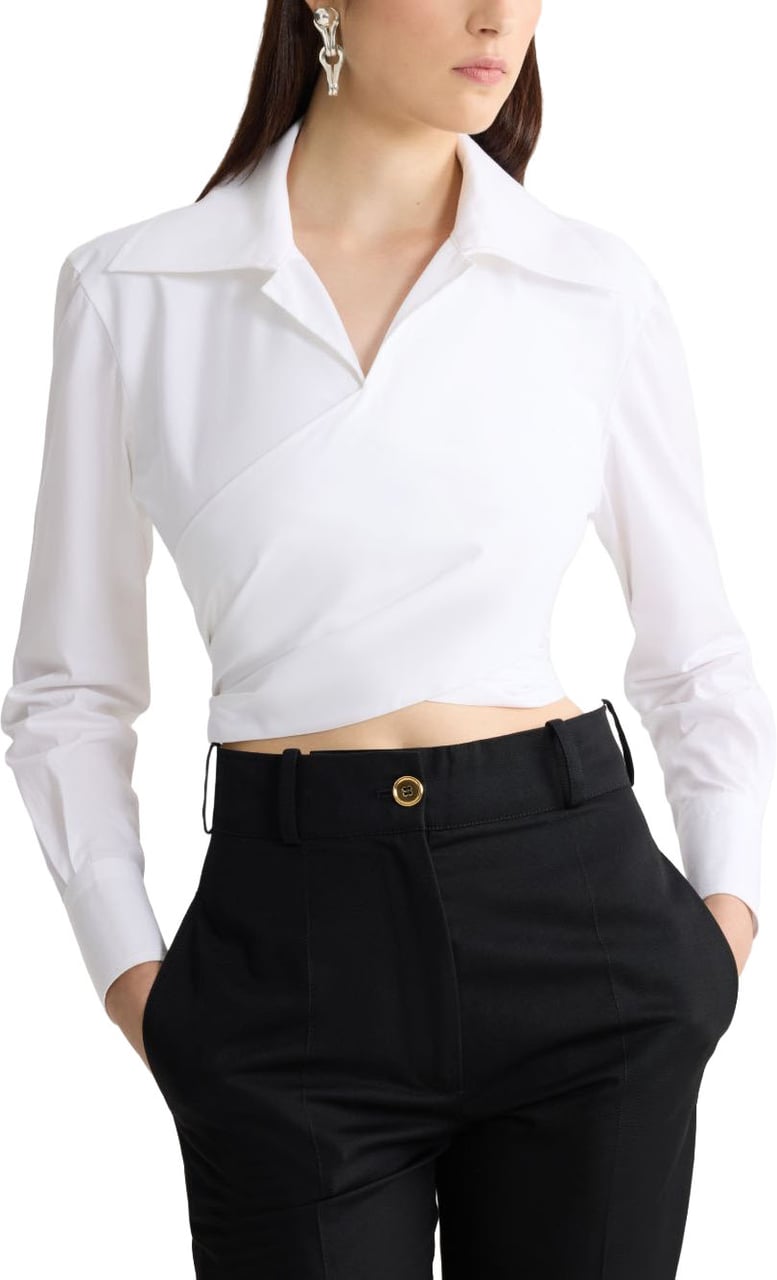Patou Collared Knotted Front Cut Out Back Top Wit
