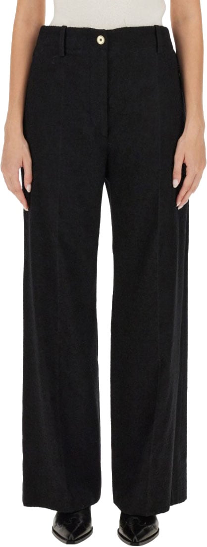 Patou Wide-Leg Black Pants With High Waist Zwart