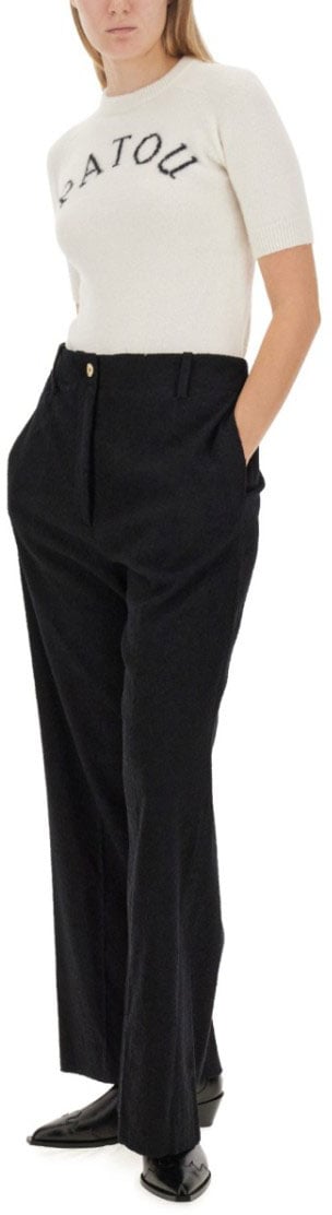 Patou Wide-Leg Black Pants With High Waist Zwart