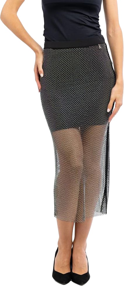 Patrizia Pepe Patrizia Pepe Black Polyester Midi Skirt Zwart