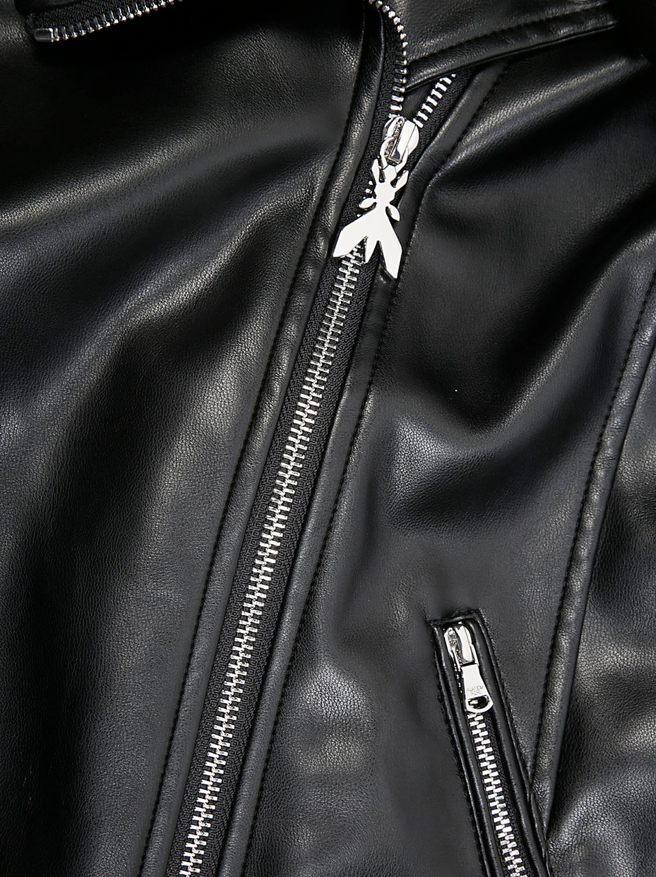 Patrizia Pepe Asymmetrical Black Eco-Leather Biker Jacket Grijs
