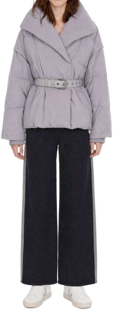 Patrizia Pepe Coats Grey And White Lines Lichtgrijs