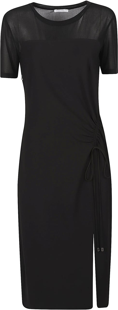 Patrizia Pepe Short Sleeve Midi Dress Black Zwart