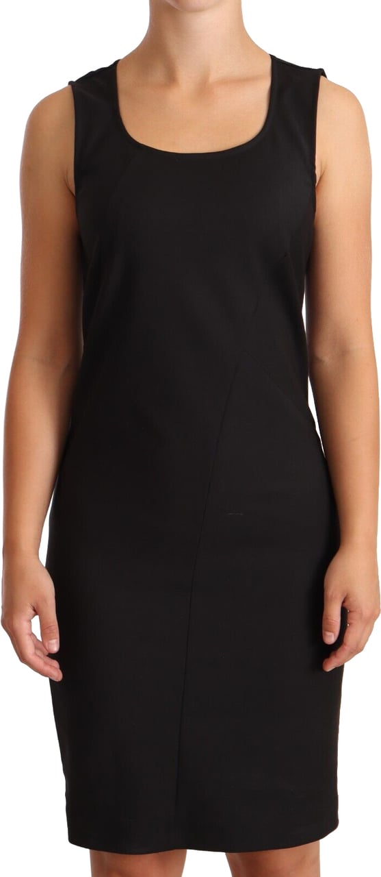 Patrizia Pepe Black Cotton Blend Sleeveless Knee Length Sheath Dress Zwart
