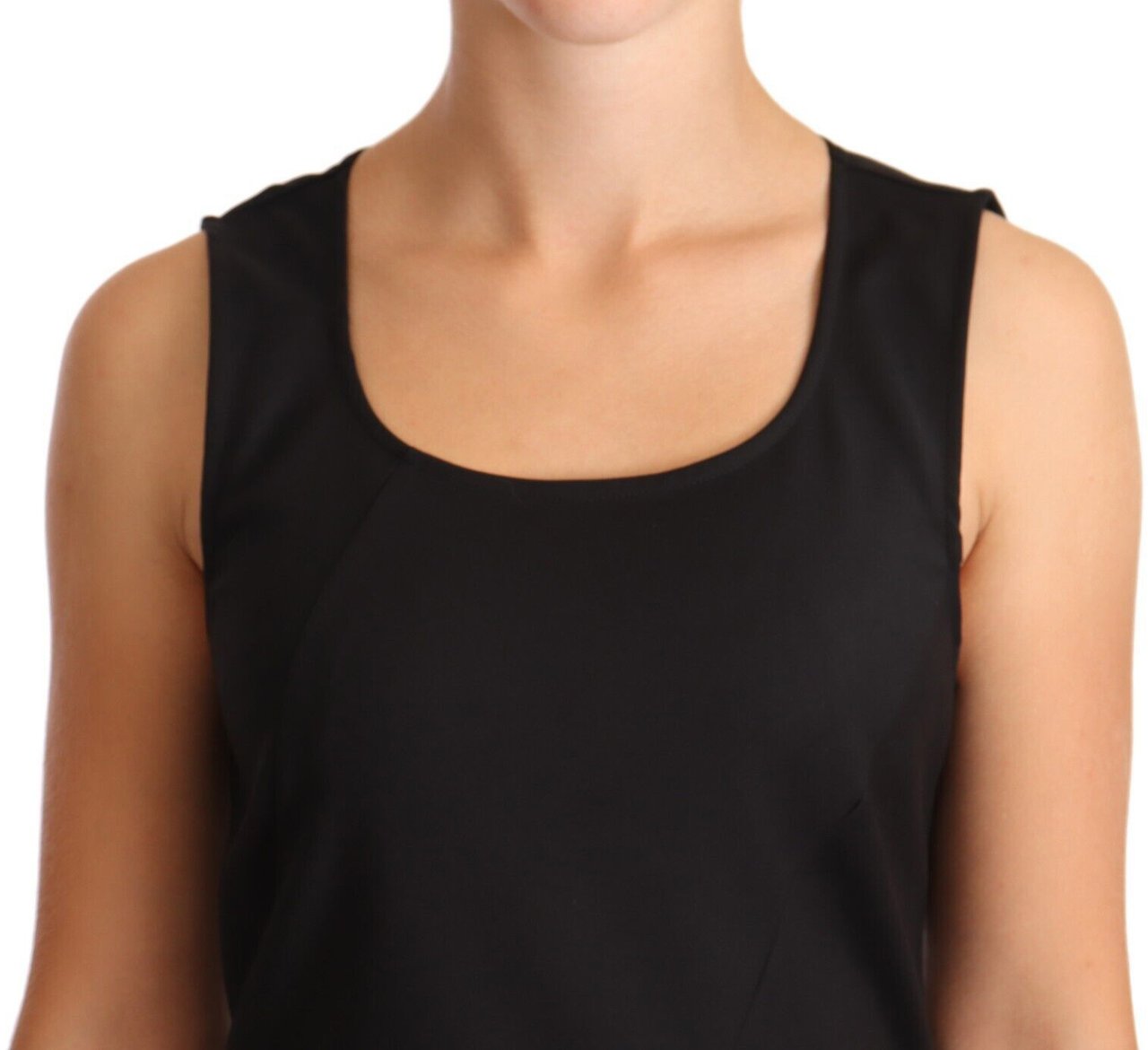 Patrizia Pepe Black Cotton Blend Sleeveless Knee Length Sheath Dress Zwart
