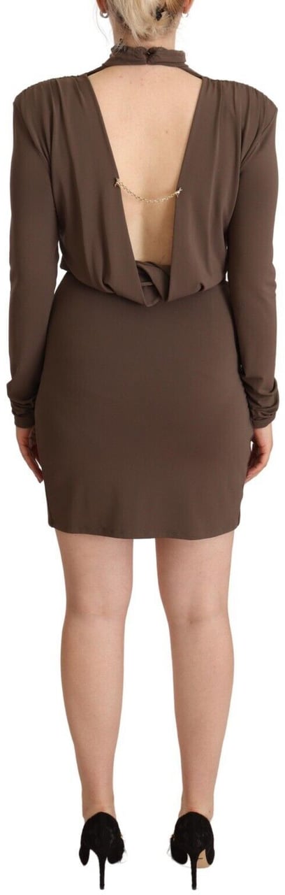Patrizia Pepe Brown Acetate Long Sleeves Turtle Neck Sheath Dress Bruin